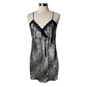 Private Luxuries Snakeskin Satin Faux Wrap Lace Trim Slip Dress Womens‎ Large